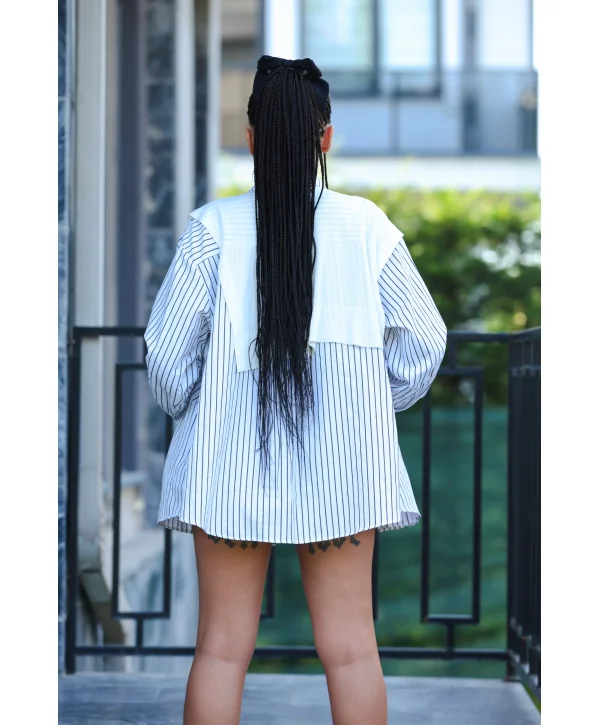 GRİ BEYAZ ÇİZGİLİ GÖMLEK