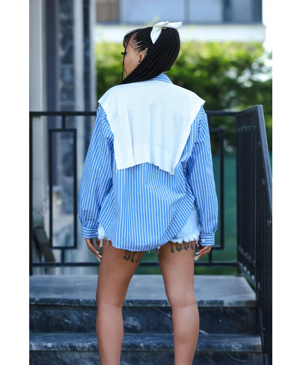 MAVİ BEYAZ ÇİZGİLİ GÖMLEK