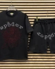 Spider Taşlı T-shirt & Şort Takımı - Siyah