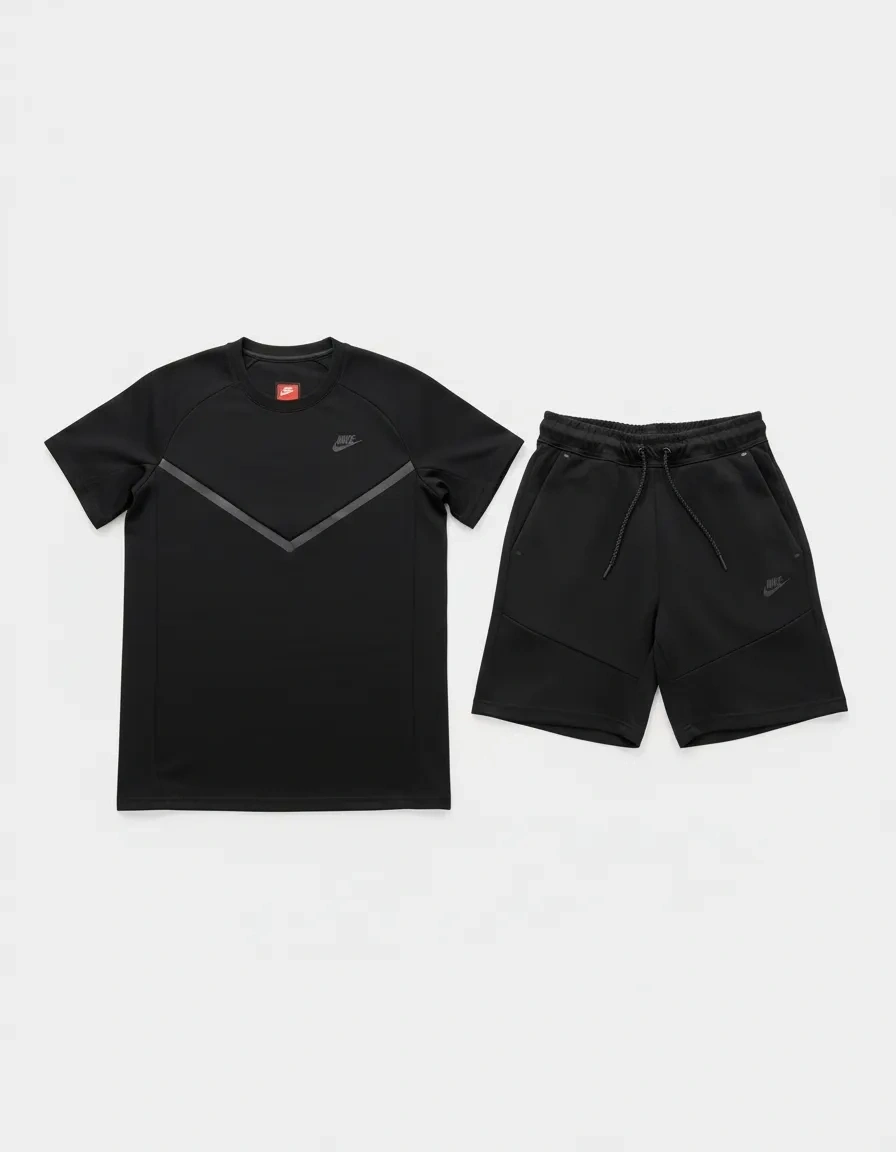 NSW Tech Fleece Şort & T-shirt Takımı – Siyah