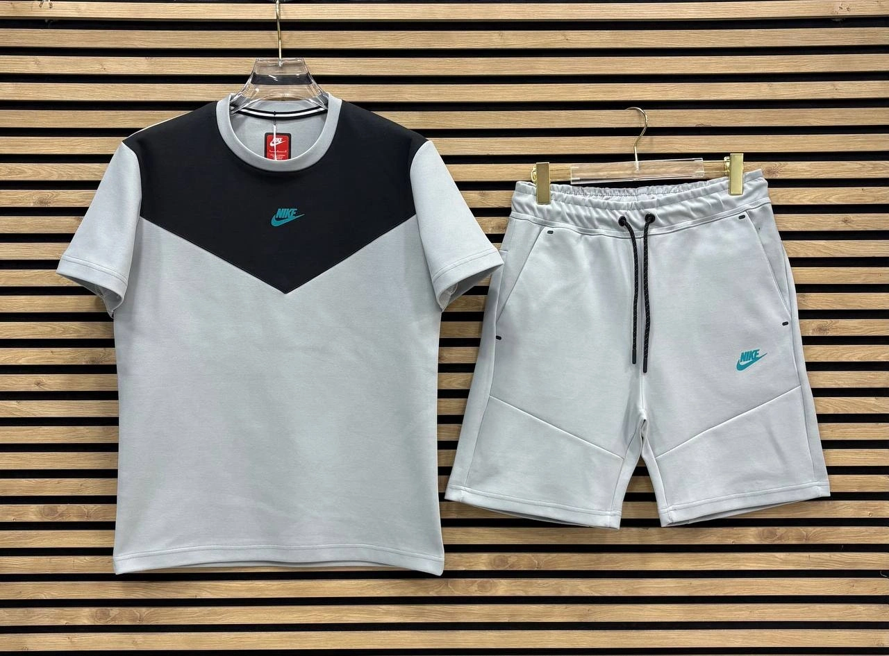 NSW Tech Fleece Şort & T-shirt Takımı – Grey/Twist