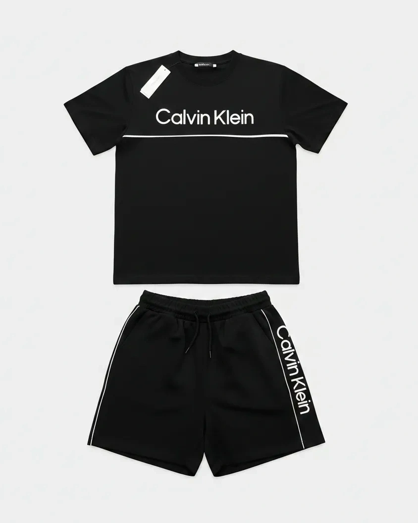 CK Printed T-shirt & Şort Takımı - Siyah