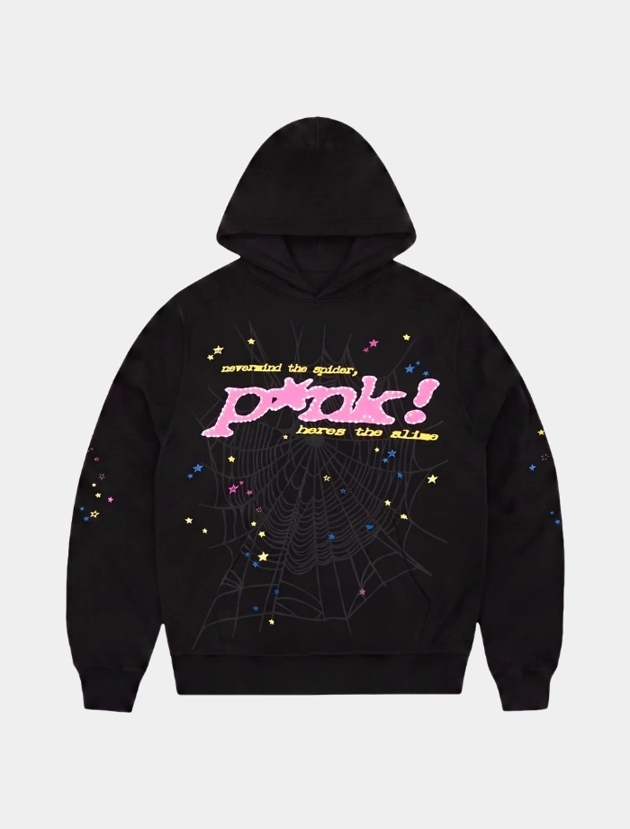 SPIDER Pink Kapüşonlu Hoodie – Siyah