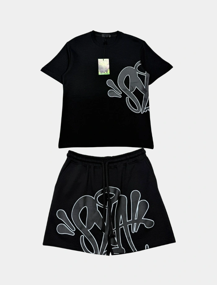 SYNA Printed Şort & T-shirt Takım – Siyah