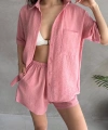 Aerobin Keten Kısa Kol Gömlek ve Şort Alt Üst Takım