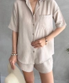Aerobin Keten Kısa Kol Gömlek ve Şort Alt Üst Takım