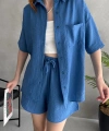 Aerobin Keten Kısa Kol Gömlek ve Şort Alt Üst Takım