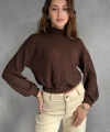 Pullaps Balıkçı Yaka Dokulu Crop Bluz Kahve
