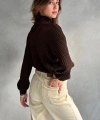 Pullaps Balıkçı Yaka Dokulu Crop Bluz Kahve