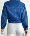 Pullaps Düz Cepli Denim Crop Ceket Mavi