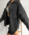 Pullaps Çift Cepli Oversize Denim Gömlek Ceket Antrasit