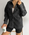 Pullaps Çift Cepli Oversize Denim Gömlek Ceket Antrasit