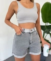 Duble Paça Yıkamalı Denim Şort