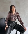 Pullaps Hakim Yaka Leopar Desenli Dalgıç Bluz Siyah