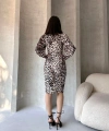 Pullaps Leopar Desenli Midi Boy Elbise Byz