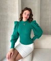Öpücük Yaka Prenses Kol Crep Bluz Yeşil