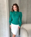 Öpücük Yaka Prenses Kol Crep Bluz Yeşil