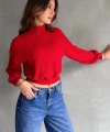 Pullaps Balıkçı Yaka Dokulu Crop Bluz Kırmızı