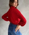 Pullaps Balıkçı Yaka Dokulu Crop Bluz Kırmızı