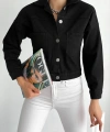 Pullaps Düz Cepli Denim Crop Ceket Siyah