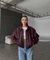Pullaps Çift Cepli Deri Bomber Ceket Bordo