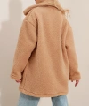 Pullaps Çift Cepli Önü Düğmeli Oversize Peluş Ceket Camel