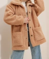 Pullaps Çift Cepli Önü Düğmeli Oversize Peluş Ceket Camel