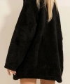 Pullaps Çift Cepli Önü Düğmeli Oversize Peluş Ceket Siyah