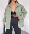 Pullaps Çift Cepli Oversize Denim Gömlek Ceket Çağla