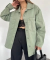 Pullaps Çift Cepli Oversize Denim Gömlek Ceket Çağla