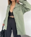 Pullaps Çift Cepli Oversize Denim Gömlek Ceket Çağla