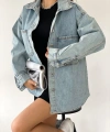 Pullaps Çift Cepli Oversize Denim Gömlek Ceket Mavi