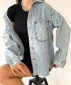 Pullaps Çift Cepli Oversize Denim Gömlek Ceket Mavi
