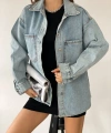 Pullaps Çift Cepli Oversize Denim Gömlek Ceket Mavi