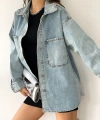 Pullaps Çift Cepli Oversize Denim Gömlek Ceket Mavi