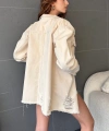 Pullaps Çift Cepli Yırtık Detaylı Oversize Gömlek Ceket Bej