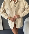 Pullaps Çift Cepli Yırtık Detaylı Oversize Gömlek Ceket Bej