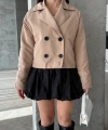 Pullaps Çift Düğmeli Kısa Trenç Vizon