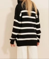 Pullaps Fermuarlı Çizgili Triko Kışlık Kazak Siyah