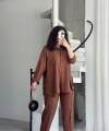 Pullaps Gömlekli Pantolonlu Keten Takım Kahve