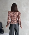 Pullaps Hakim Yaka Leopar Desenli Dalgıç Bluz Kahve