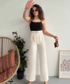 Pullaps Kadın Yüksek Bel Palazzo Keten Pantolon