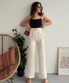 Pullaps Kadın Yüksek Bel Palazzo Keten Pantolon