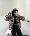 Pullaps Kapşonlu Fermuarlı Cepli Şişme Mont Leopar