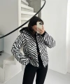 Pullaps Kapşonlu Fermuarlı Cepli Şişme Mont Zebra