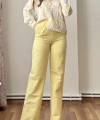 Pullaps Keten Gömlek Pantolon Takım Sarı