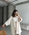 Pullaps Kimono Yüksek Bel Şort Takım Vizon