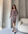 Pullaps Leopar Desenli Midi Boy Elbise Kvh