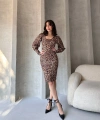 Pullaps Leopar Desenli Midi Boy Elbise Syh