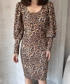 Pullaps Leopar Desenli Midi Boy Elbise Syh